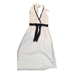 Laundry by Shelli Segal silk dress sz 0 cream black with bow milkmaid babydoll